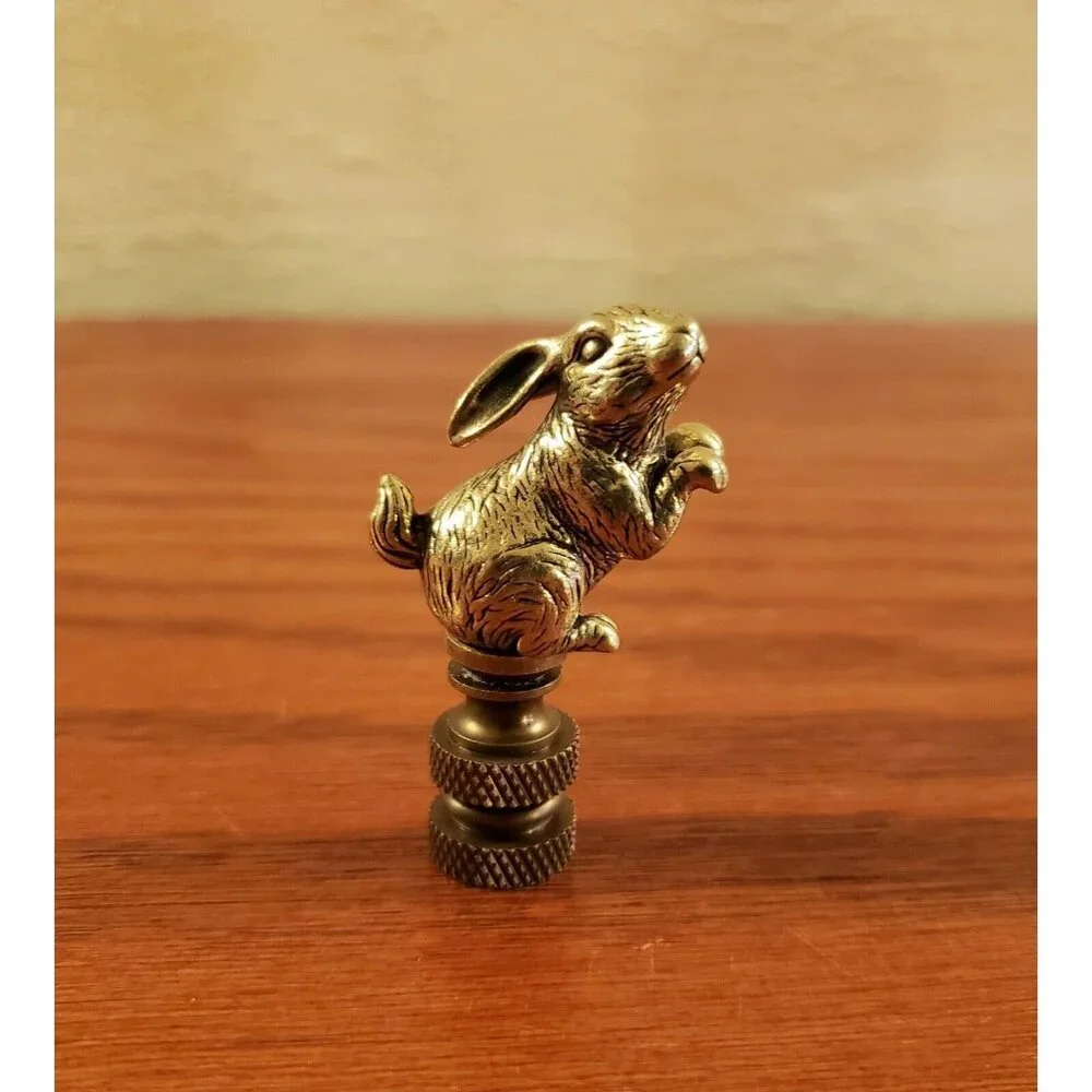 Rabbit Lamp Finial Retro Standing Bunny Detailed Shade Topper Brass